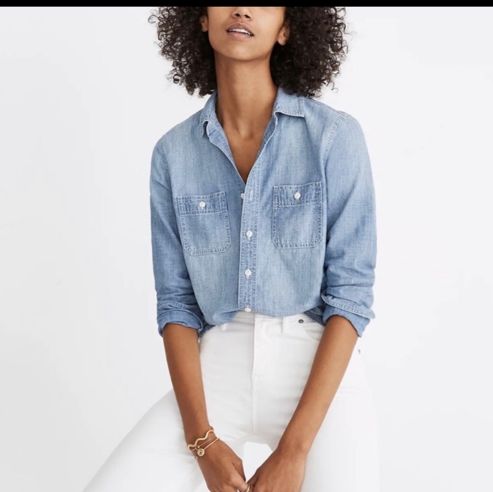 MADEWELL chambray classic ex-boyfriend shirt size small